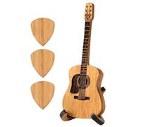 DOVAKO Wooden Guitar Pick Holder with 3 Picks, Custom Acoustic Guitar Pick Box with Stand, Storage Container and Rack for Guitar and Bass Players