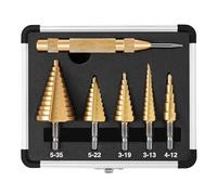 DOVAMAN 5PCS Step Drill Bit Set with 1/4"" Hex Shank, 47 Sizes (4-35mm) HSS Titanium-Coated Bits with Center Punch & Aluminium Case, for Metal, Wood, Plastic - STD06A