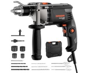 DOVAMAN 850W Hammer Drill, Corded Electric Impact Drill with 13mm Metal Chuck, Variable Speed 0-3000RPM, 2 Modes for Concrete, Brick & Steel, Includes 15Pcs Bits & Carrying Case, Corded Drill for DIY