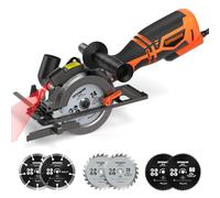 DOVAMAN Mini Circular Saw, 710W, 3500rpm, 45° Bevel, 43mm Cutting Depth, 6 Blades, Laser Guide, Metal Auxiliary Handle, Ideal for Wood, Soft Metal, Plastic, Tile - MCS01A