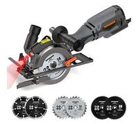 DOVAMAN Mini Circular Saw, 710W Circular Saw with Laser, 3500rpm, Metal Auxiliary Handle, Cutting Depth 43mm (90°), 29mm (45°), 6 Different Blades Ideal for Wood, Soft Metal, Plastic, Tile - MCS01A