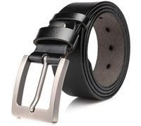 DOVAVA Mens Leather Belt Anti-scratched Buckle Soft Genuine Belts for Casual Jeans Dress (Black 2002, 105CM (28'' - 33''))