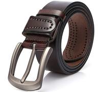 DOVAVA Mens Leather Belt Anti-scratched Buckle Soft Genuine Belts for Casual Jeans Dress (Dark Coffee 2001, 115CM(34'' - 38''))