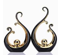 DOVDOV Abstract Ceramic Black Statue 2 Piece Set, Modern Art Black Gold Home Decor, Unique Home Decor, Coffee Table Bookshelf Room Shelf Coffee Table Console TV Stand Decor and Accessories.