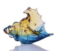 DOVDOV Hand Blown Glass Conch Statues, Blue and Amber Glass Art Figurines, Conch Shells for Coastal Home Decor, Living Room TV Stand and Bookcase Decor, Bathroom Shelf Tops and Cabinet Decor.
