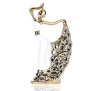 DOVDOV Peacock Statue and Sculpture, Female Dancer Sculpture, Modern Home Golden Ceramic Statue for Coffee Table, Entrance, Living Room, Bedroom Office Decoration Accessories (White Gold)