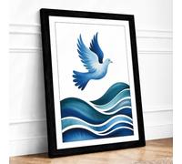 Dove Above Waters Minimalist Framed Wall Art Print A2 (59.4×42cm) Black, Wall Decor for Living Room, Bedroom, Office & Home, Ready to Hang, Art Gift