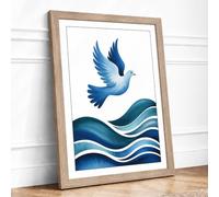 Dove Above Waters Minimalist Framed Wall Art Print A2 (59.4×42cm) Oak, Wall Decor for Living Room, Bedroom, Office & Home, Ready to Hang, Art Gift