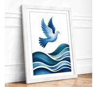 Dove Above Waters Minimalist Framed Wall Art Print A2 (59.4×42cm) White, Wall Decor for Living Room, Bedroom, Office & Home, Ready to Hang, Art Gift