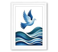Dove Above Waters Minimalist Framed Wall Art Print A3 (42×29.7cm) White, Wall Decor for Living Room, Bedroom, Office & Home, Ready to Hang, Art Gift