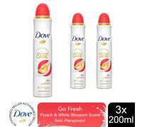 Dove Advanced Care Go Fresh Peach & White Blossom Scent Anti-Perspirant Aerosol Women's Deodorant Spray with Pro-Ceramide technology for 72 hour protection against sweat and odour 6x 200 ml