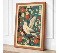 Dove Among Chrysanthemums Canvas Wall Art Print 18x12 Inch (46 x 30 cm)