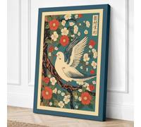 Dove Among Chrysanthemums Canvas Wall Art Print 18x12 Inch (46 x 30 cm)
