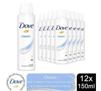 Dove Anti-Perspirant with 48H Sweat Protection Deodorant Spray 150ml, 12 Pack