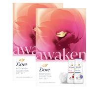 Dove Awaken Bodywash Collection with Sulphate Free Reviving 225ml and Anti-Stress 225ml Body Wash Ready to Give 2 Pieces Gift Set for Her with Shower Puff,2pk