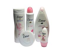 Dove Bath and Body Pink Bundle - 5 Items - 400ml Body Lotion, 250ml Anti-Perspirant Spray, 500ml Body Wash, 300ml Body Cream and 50ml Deo Roll On