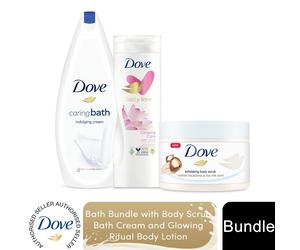 Dove Bath Bundle with Body Scrub, Bath Cream and Glowing Ritual Body Lotion