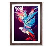 Dove Bird Paint Splatter Vol.4 Framed Wall Art Print, Ready to Hang Picture for Living Room Bedroom Home Office, Walnut A2 (48 x 66 cm)
