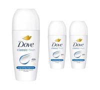 Dove Roll On Classic Antiperspirant up to 48H of Sweat and Odour Protection with Long Lasting Fresh and Clean Fragrance Travel Size Deodorant For Women, 50ml Pack of 3