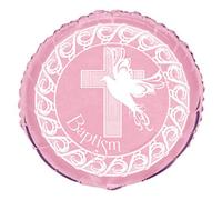 Dove Cross Baptism/christening Foil Balloon Pink/white (One Size)