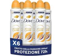 Dove Deodorant Spray Advanced Care Go Fresh Passion Fruit, with moisturizing and delicate formula on the skin, alcohol free, dry skin up to 72 hours, deodorant for men and women, 6 pieces of 200 ml