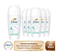 Dove Fresh Care Women's Antiperspirant Deodorant Roll On for 48 Hour Sweat Protection and Long-Lasting Fragrance with ¼ Moisturising Cream 50 ml, Pack of 6