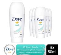 Dove Fresh Care Women's Antiperspirant Deodorant Roll On for 48 Hour Sweat Protection and Long-Lasting Fragrance with ¼ Moisturising Cream 50 ml, Pack of 6
