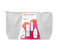 Dove Gift Set Discover Ultimate Beauty Bag with Silky Velvet & Fruity Nourish Body Wash, Powder Anti-Perspirant 150ml, Soothing Body Lotion- Self-Care Bath & Body Gift for Women