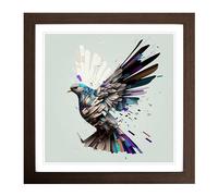 Dove Glitch Art Framed Print | 18x18 Inch Walnut Framed Wall Art | Ready to Hang | Eclectic Animal Picture | Living Room Bedroom Lounge Office