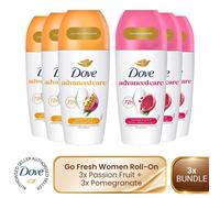 Dove Go Fresh Women Roll-On Bundle 50ml - 3x Passion Fruit + 3x Pomegranate