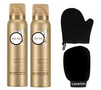 Dove Gradual Tan Medium to Dark Self Tanning Mousse 150ml x2 - Fake Tan Bundle with Lavarion Exfoliating Glove and Tanning Mitt Applicator - Complete Self Tan Kit