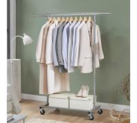 (Dove Grey) Clothes Rack on Wheels, Heavy Duty Clothes Rail, with Extendable Hanging Rail, 90 kg Load Capacity, Portable