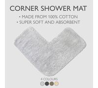 (Dove Grey) Corner Shower Mat 70 x 35cm, 100% Cotton L-Shaped Bath Mat