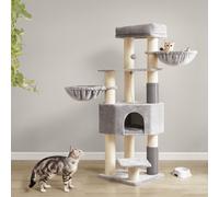 Feandrea Cat Tree for Large Cats, Heavy-Duty Cat Tower with Warm Pads, 2 Self-Groomers, 9 Scratching Posts, Large Perch, Cave, Baskets, 50 x 50 x 160 cm, Dove Grey and Cream White PCT003N01