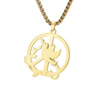 Dove Hollow-Out Necklace, Two-Tone Golden and Silvery, Anti-War Meaning Round Pendant with Square Frame Chain, Suitable for Peace-Themed Outfits, Commemorative Gifts, and Daily Wear