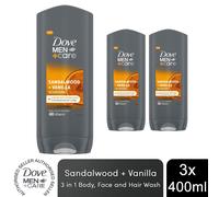 Dove Men+Care 3 in 1 Body, Face & Hair Wash Sandalwood + Vanilla 400ml, 3 Pack