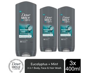 Dove Men+Care 3-in-1 Hair, Body & Face Wash Eucalyptus + Mint Fragrance, 3x400ml