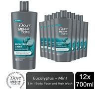 Dove Men+Care 3-in-1 Hair, Face and Body Wash Eucalyptus + Mint 700ml, 12 Pack