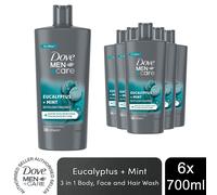 Dove Men+Care 3-in-1 Hair, Face and Body Wash Eucalyptus + Mint 700ml, 6 Pack