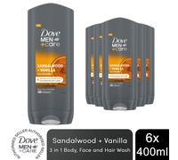 Dove Men+Care 3 in 1 Body, Face & Hair Wash Sandalwood + Vanilla 400ml, 3 Pack