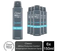 Dove Men+Care Classic Antiperspirant with 48H Sweat Protection Deo 150ml, 6 Pack
