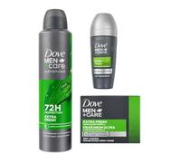 Dove Men+Care Extra Fresh Bundle Set - 250ml Anti-Perspirant Deodorant Spray + 50ml Roll On + 100g Body & Face Bar Soap