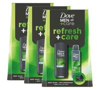 Dove Men+Care Refresh and Care Gift Set for Him, 3 Pack- Extra Fresh Body Wash, Deodorant and Grooming Tools, 3-in-1 Skincare and 72H Protection, Self-Care Gift for Men with Manicure Kit