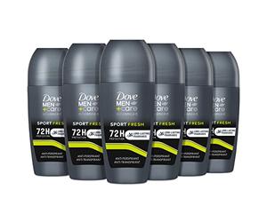 Dove Men+Care Roll On Advanced Care Sport Fresh Deodorant for Men, Antiperspirant, Alcohol-Free, with 1/4 Moisturiser, Protection up to 72 Hours, Pack of 6 x 50 ml