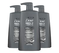 Dove Men+Care Shampoo Charcoal + Clay 3 Count For Healthy-Looking Hair Naturally Derived Plant Based Cleansers 25.4 oz