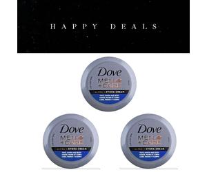 Dove Men+ Care Ultra Hydra Cream 3x75ml Mens Moisturiser Face Hands Body Lotion