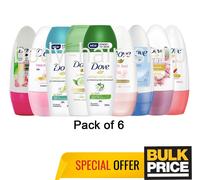 Dove Mixed Lot Variety Pack Assorted Women Roll-On Deodorant Fresh Scents 6-Pcs