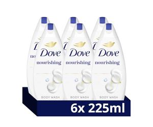 Dove Nourishing Body Wash Body Cleanser shower gel with plant-based moisturisers for softer, smoother skin after one shower 6x 225 ml