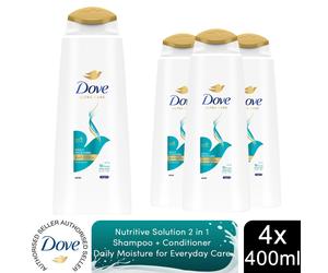 Dove Nutritive Solutions Daily Moisture 2 in 1 Shampoo & Conditioner, 4x400ml