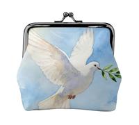 Dove Olive Branch Coin Purse-Leather Kiss Lock Wallet Small Clutch | Compact Holds Cards Coins Keys. Soft Pu Leather. Gift Ready.